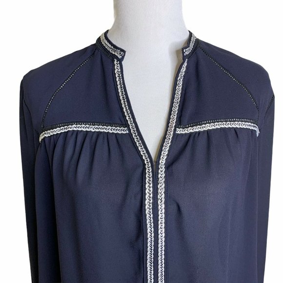 GREYLIN Split Neck Long Sleeve Crochet Trim Blouse - Picture 2 of 11